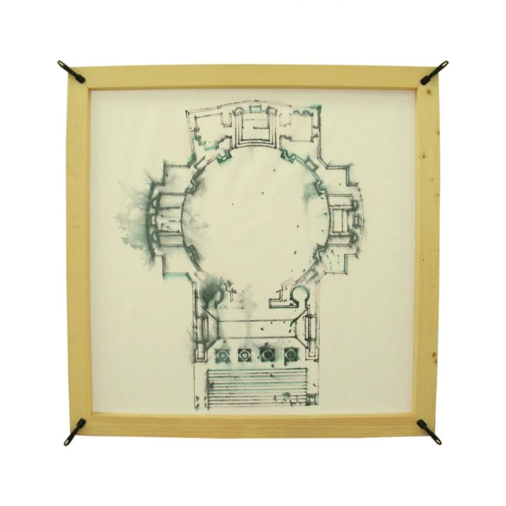 (Andrea Palladio, Tempietto di Villa Barbaro, Maser, 1580) 2010
Inchiostro su carta, doppio frame in legno, 90 x 90 x 5 cm.     