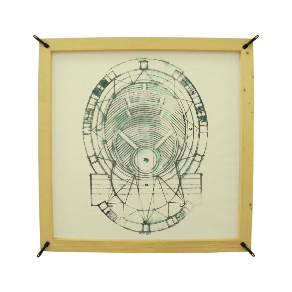 (Walter Gropius, Total Theater, 1927) 2010
Inchiostro su carta, doppio frame in legno, 90 x 90 x 5 cm.